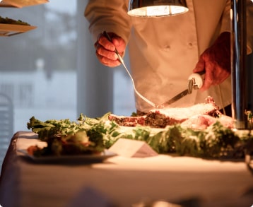 Serving station for catered Emerald Isle wedding.