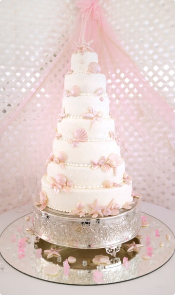A custom catered wedding cake.